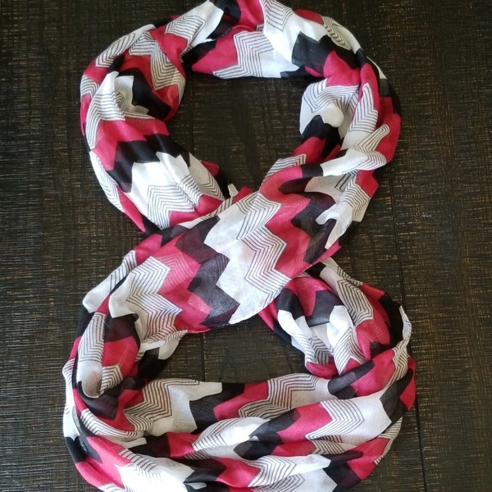 Pink, black, grey chevron scarf
